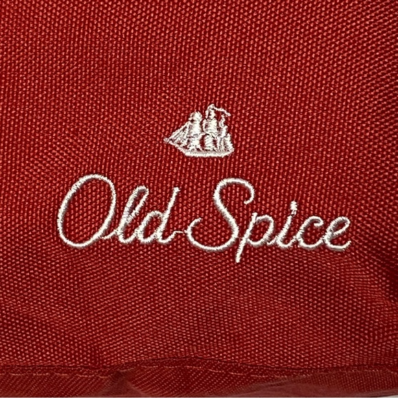 Vintage Old Spice Shaving Toiletry Bag Red Nylon Embroidered Travel Bag 10” Long - Picture 5 of 6